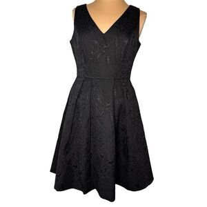 White House Black Market Sz 8 Fit & Flare Lace Dress A Line V Neck Pockets Zippe